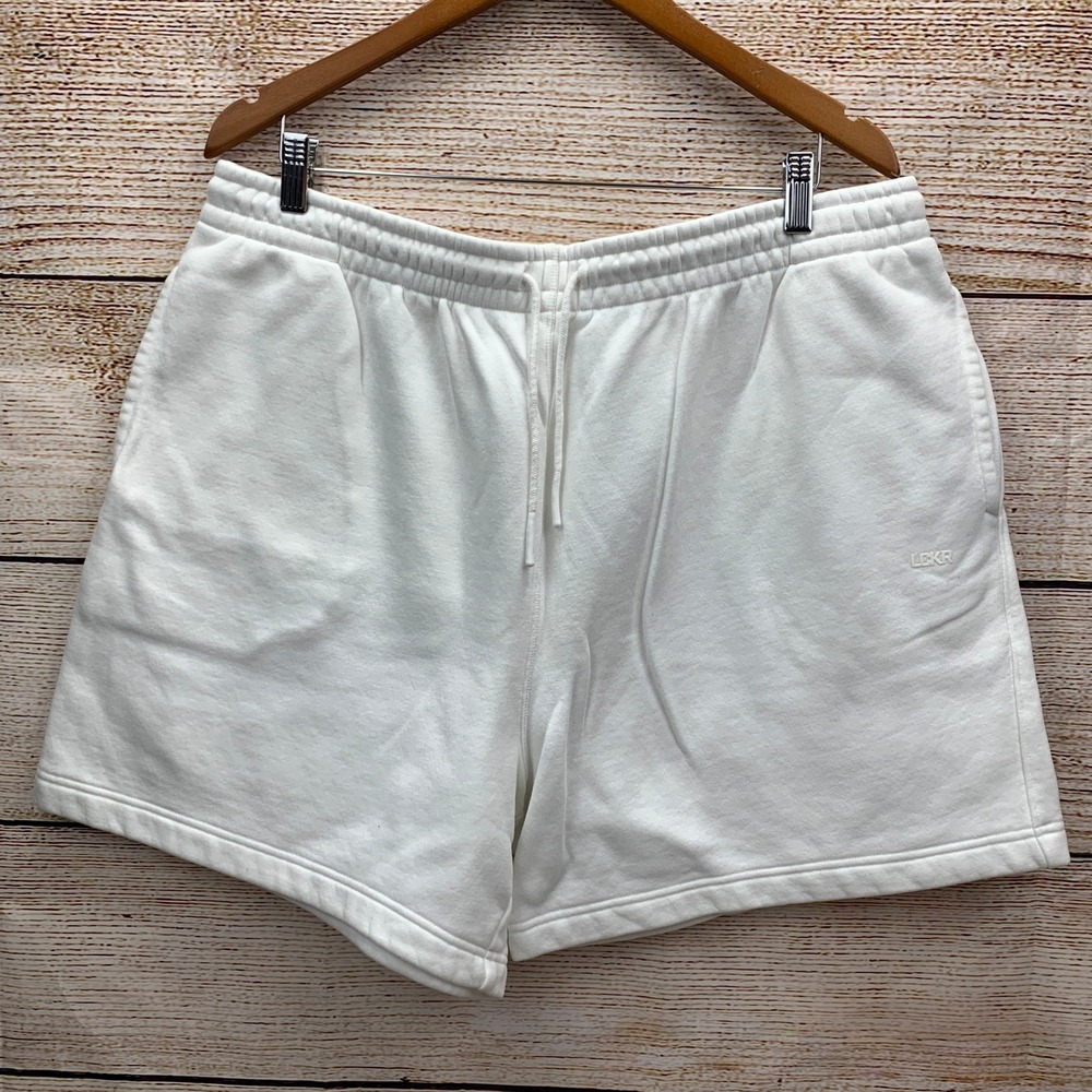LCKR White Fleece Sweat Shorts XXL XXLTG‎ Drawstring Pockets Athleisure Comfort